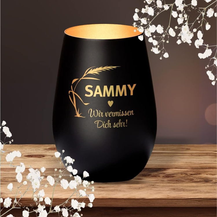 Trauer Windlicht - Haustier Wir vermissen Dich sehr mit Personalisierung