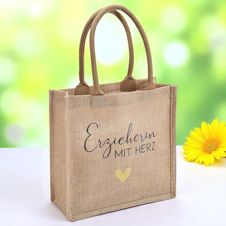 Jutebeutel - Erzieherin mit Herz - Abschiedsgeschenk Kita