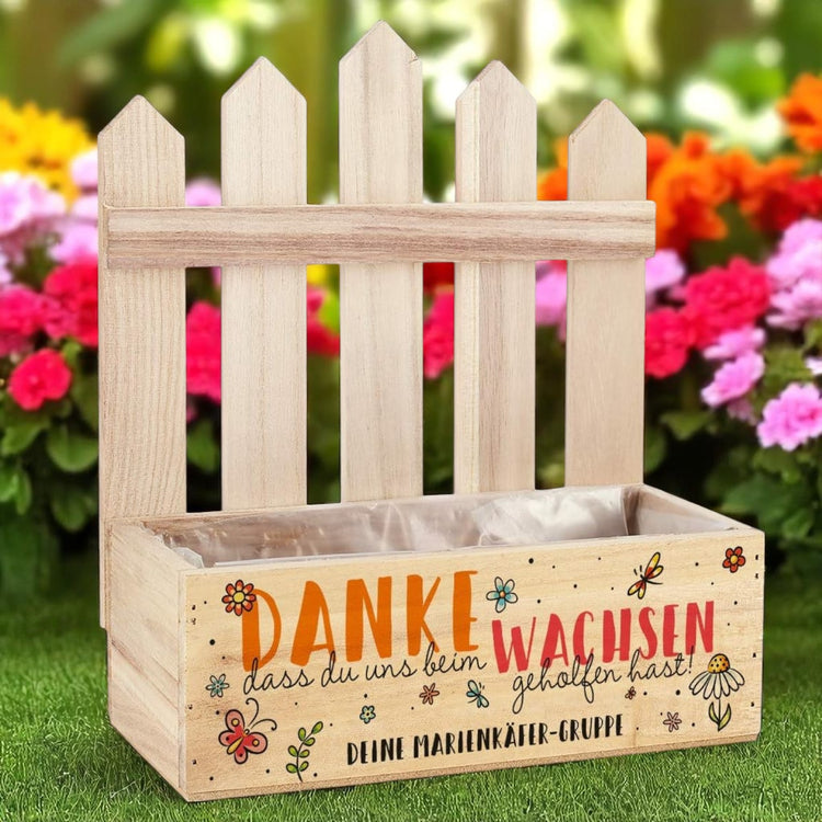 Pflanzkiste mit Aufdruck - Dankeschön-Geschenk für Kindergarten
