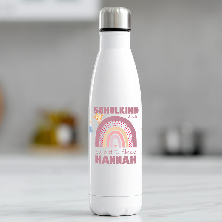Thermosflasche Schulkind Design Regenbogen - personalisiert
