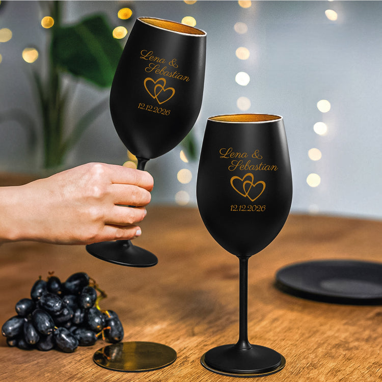 Farbiges Weinglas Set für Paare - Herzen