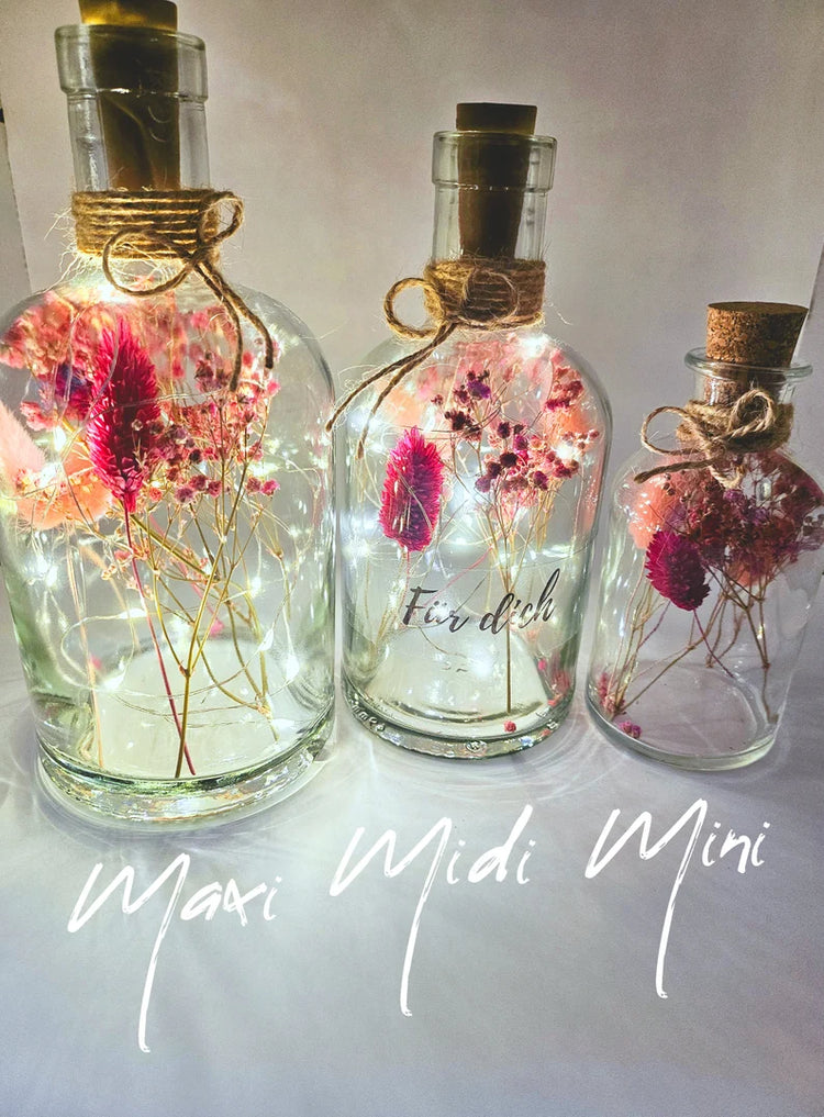 Trockenblumen im Glas mit Wunschtext