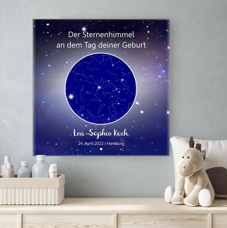 Leinwand Sternenhimmel zur Geburt / Taufe - personalisierbar