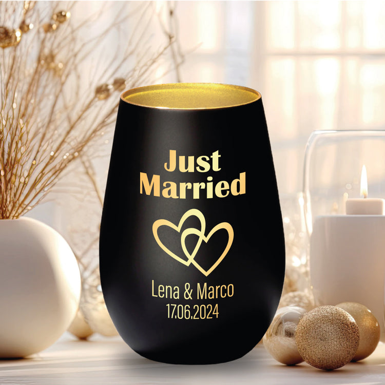 Windlicht Hochzeit Just Married Herzen
