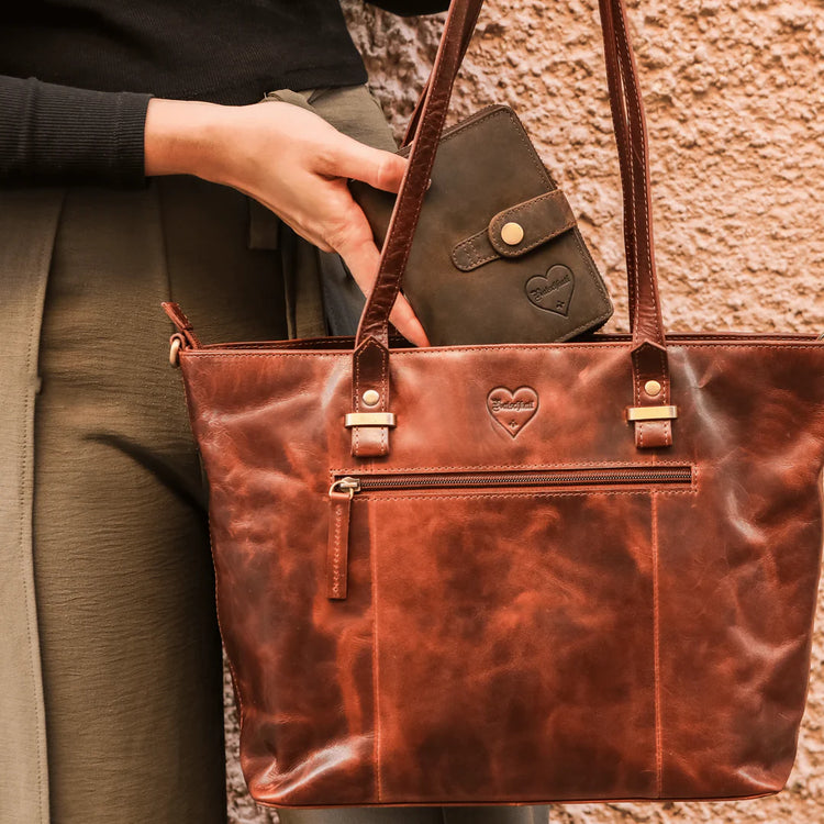 BenBag-Set 2: Shopper Tasche Cognac (5-teiliges Set, Premium-Leder)