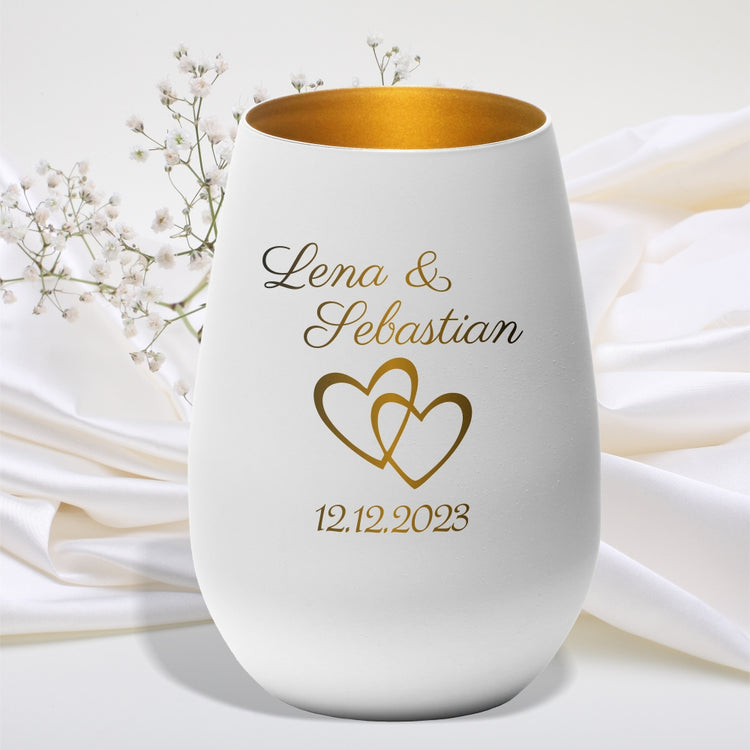 Windlicht Hochzeit Herzen personalisiert