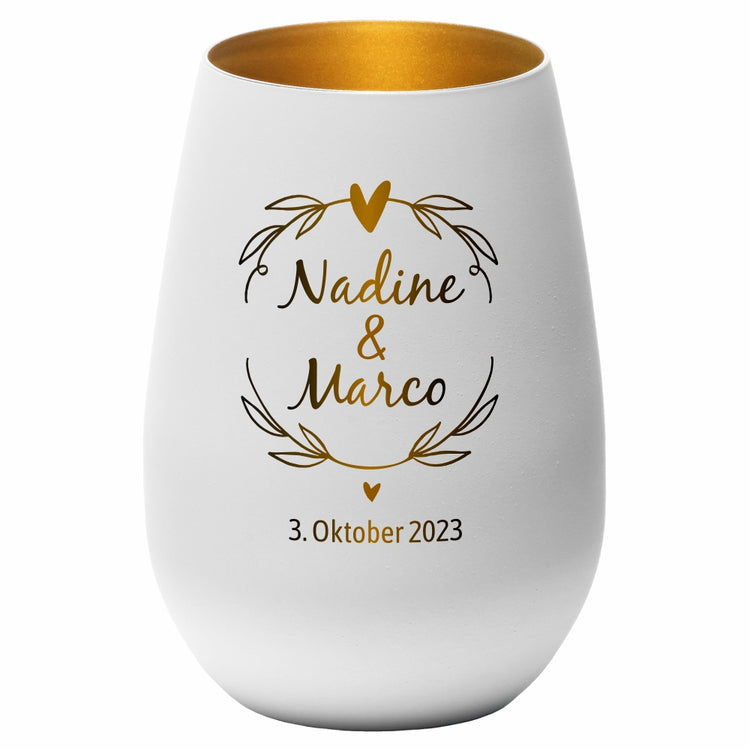 Windlicht Hochzeit Kranz personalisiert