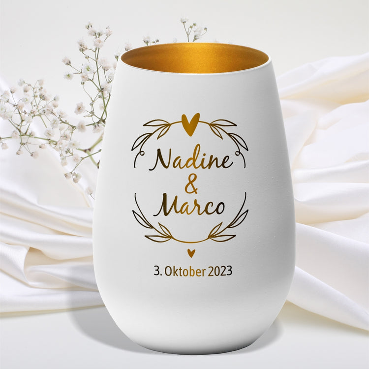 Windlicht Hochzeit Kranz personalisiert