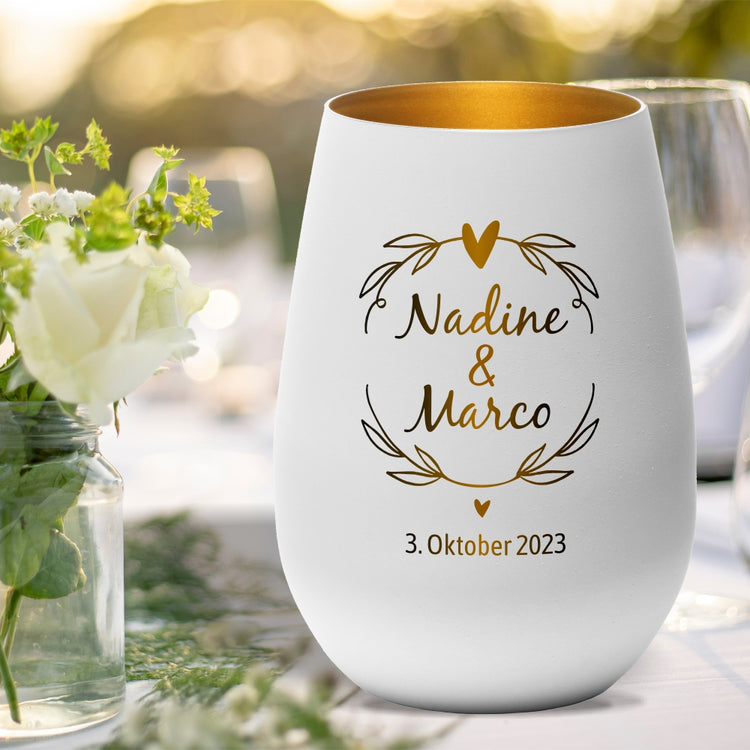 Windlicht Hochzeit Kranz personalisiert