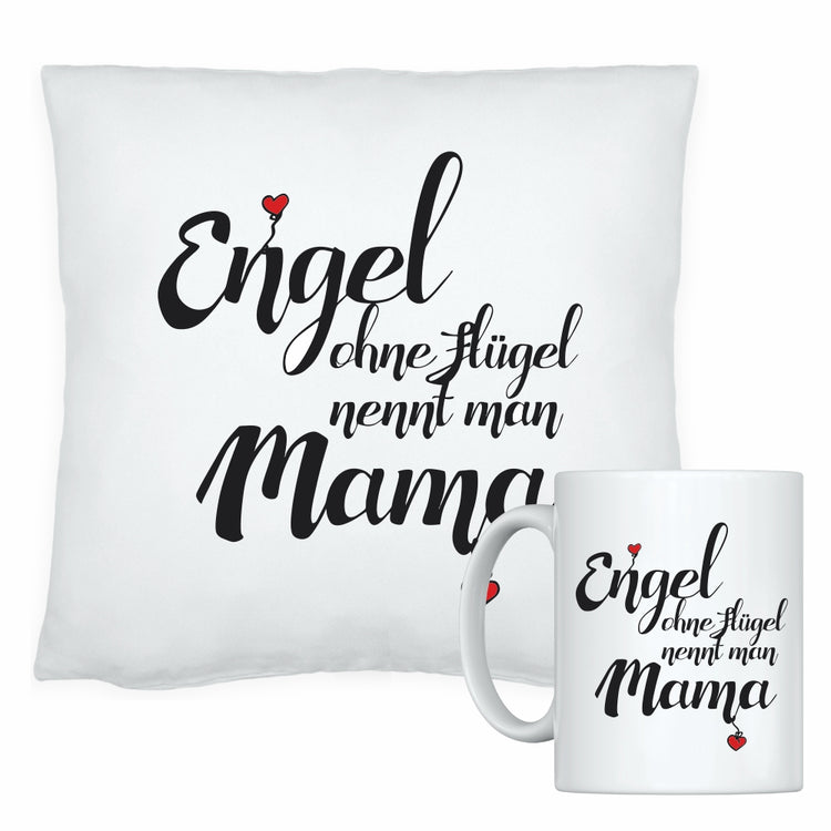 Geschenkset Engel ohne Flügel nennt man Mama (Kissen & Tasse)