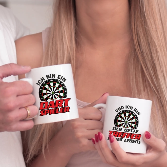 Tassen-Set Ich bin ein Dart Spieler & Und ich bin der beste Treffer seines Lebens