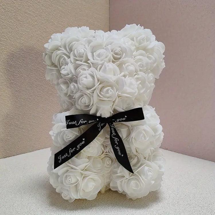 Romantischer Rosenbär - Rosenteddy in Weiß