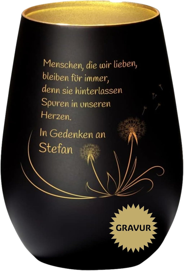 Trauer Windlicht - Pusteblume Menschen, die wir lieben mit Personalisierung