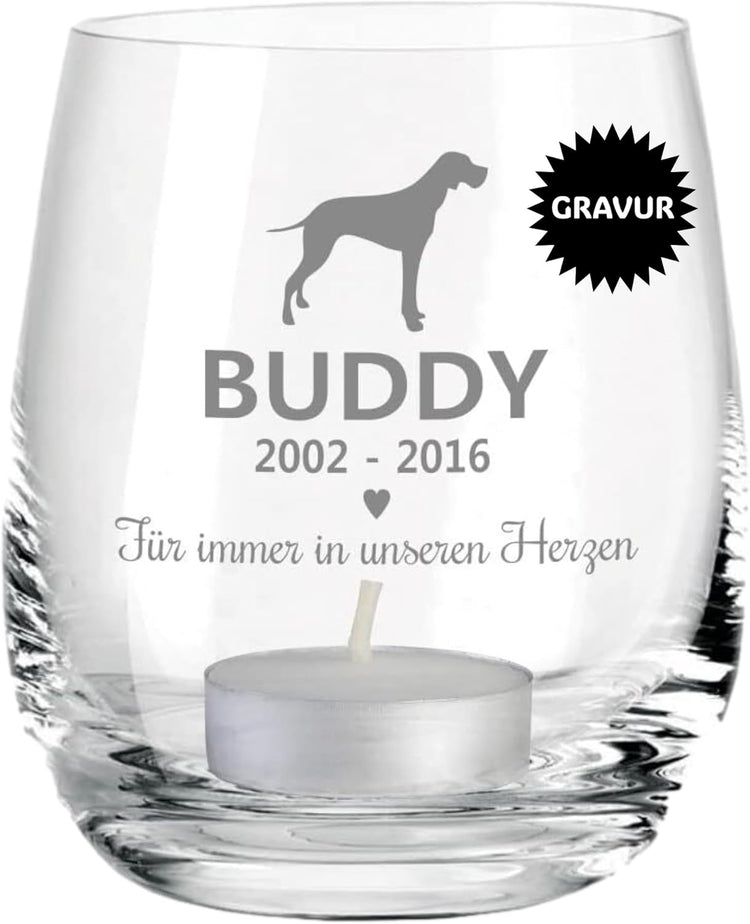 Personalisiertes Windlicht Für immer in unseren Herzen - Hund - Trauerlicht