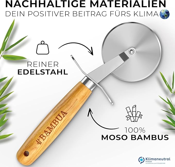 Pizzaschneider - 100% plastikfrei mit edlem Bambusgriff