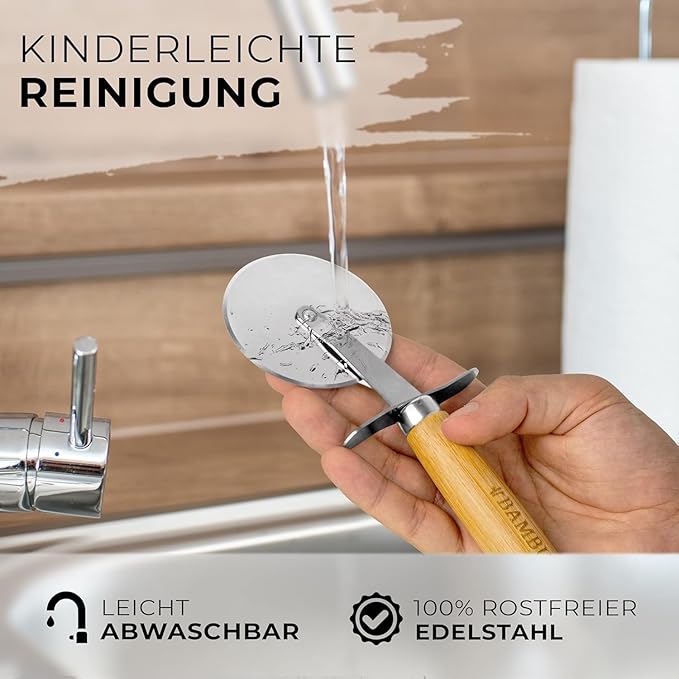 Pizzaschneider - 100% plastikfrei mit edlem Bambusgriff