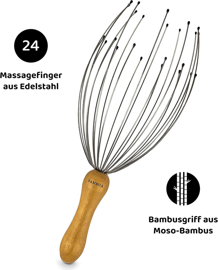 Kopfmassage Spinne mit 24 Fingern - Bambusgriff aus Moso-Bambus - Wellness Geschenk