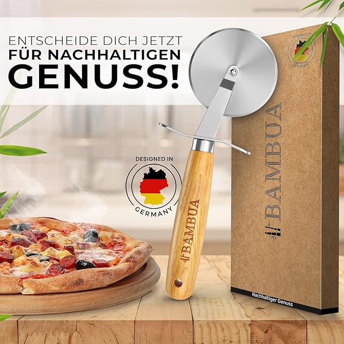 Pizzaschneider - 100% plastikfrei mit edlem Bambusgriff