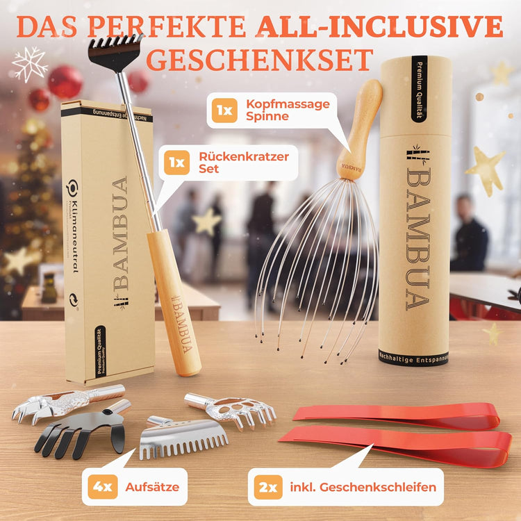 Geschenkset für Massage und Entspannung - Kopfmassagegerät & Rückenkratzer
