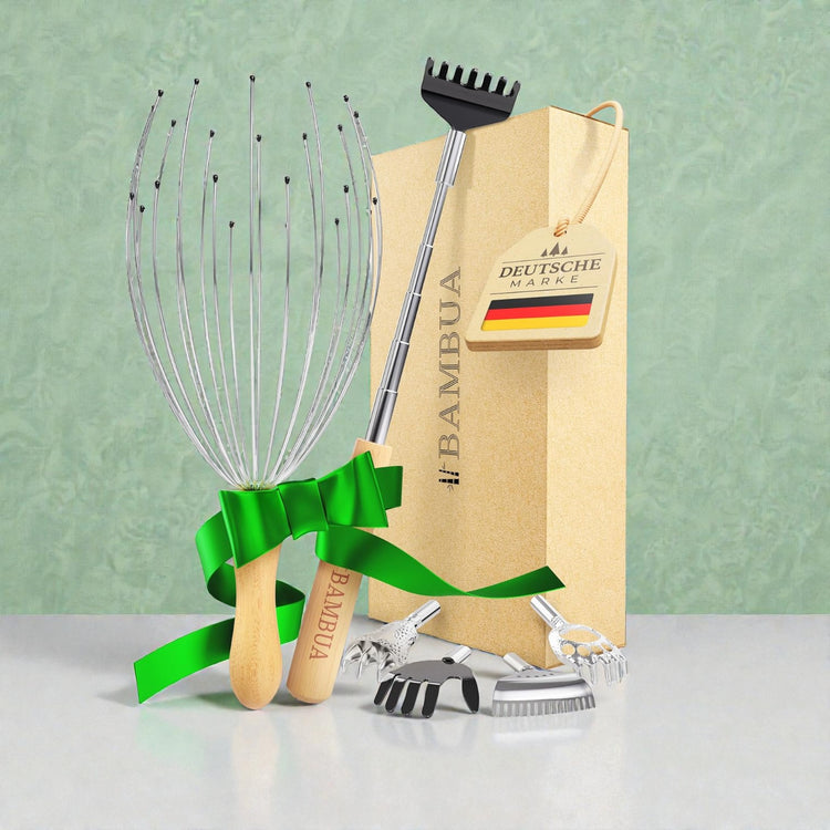 Geschenkset für Massage und Entspannung - Kopfmassagegerät & Rückenkratzer