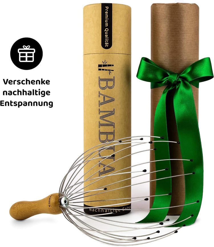 Kopfmassage Spinne mit 24 Fingern - Bambusgriff aus Moso-Bambus - Wellness Geschenk