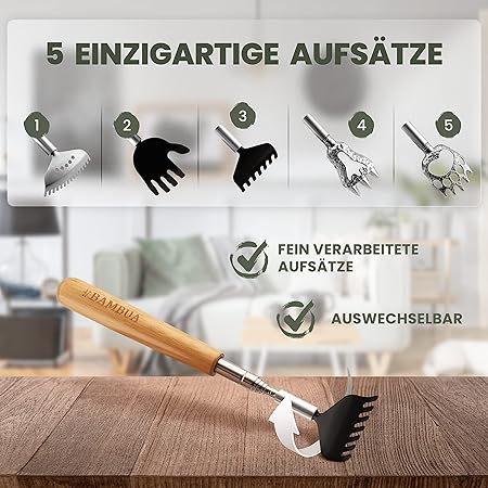 Rückenkratzer Ausziehbar - inklusive 5 Aufsätze - Wellness-Geschenk