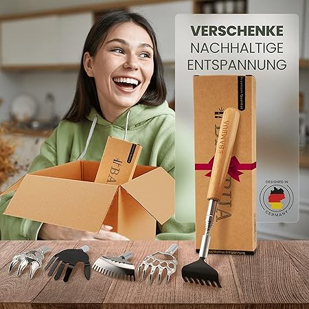 Rückenkratzer Ausziehbar - inklusive 5 Aufsätze - Wellness-Geschenk