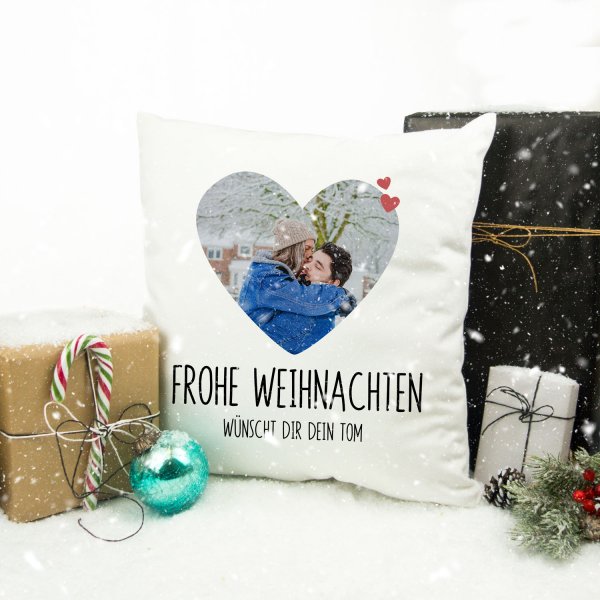 Kuschelkissen mit Fotoherz und Wunschtext