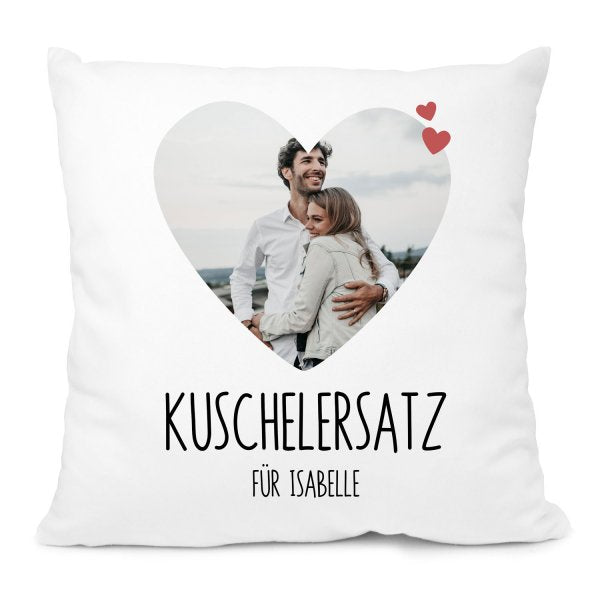 Kuschelkissen mit Fotoherz und Wunschtext
