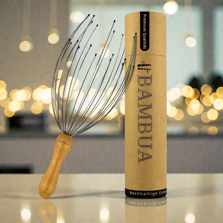 Kopfmassage Spinne mit 24 Fingern - Bambusgriff aus Moso-Bambus - Wellness Geschenk