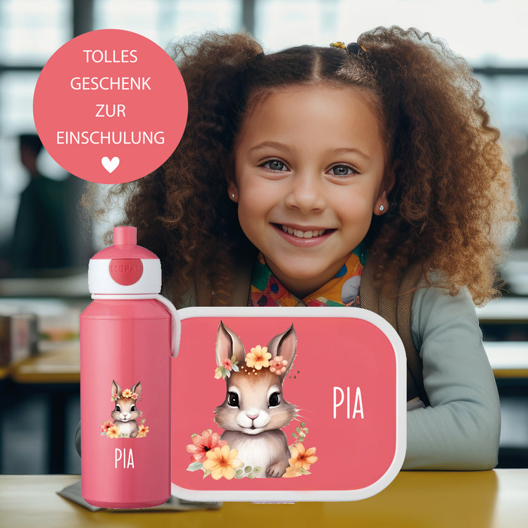 Mepal Brotdose & Trinkflasche Tiere mit Blumen