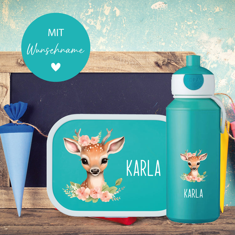 Mepal Brotdose & Trinkflasche Tiere mit Blumen