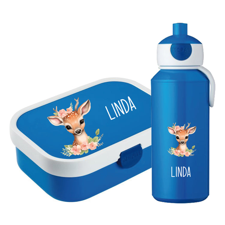 Mepal Brotdose & Trinkflasche Tiere mit Blumen