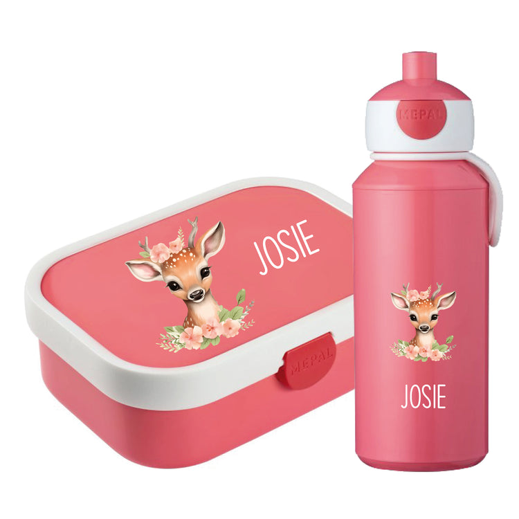Mepal Brotdose & Trinkflasche Tiere mit Blumen
