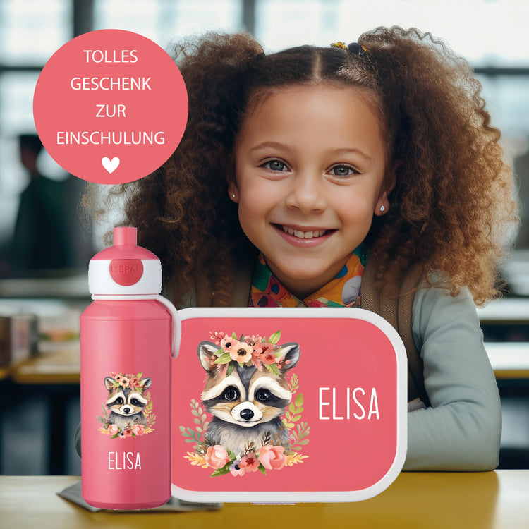 Mepal Brotdose & Trinkflasche Tiere mit Blumen