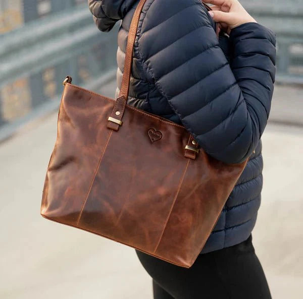 BenBag-Set 2: Shopper Tasche Cognac (8-teiliges Set, Premium-Leder)