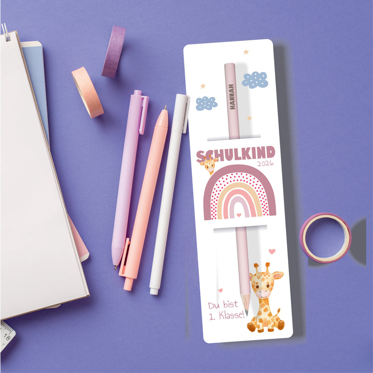 Bleistift Schulkind Design Regenbogen - personalisiert