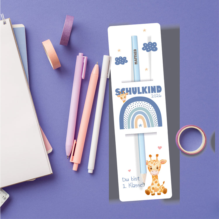 Bleistift Schulkind Design Regenbogen - personalisiert