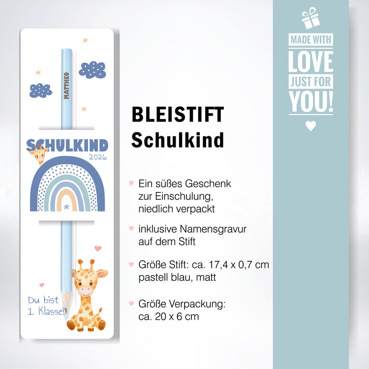 Bleistift Schulkind Design Regenbogen - personalisiert