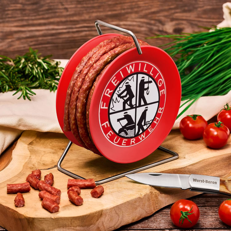 WURSTBARON® - Salami auf Feuerwehr-Trommel - Snack Wurst Mini-Kabeltrommel
