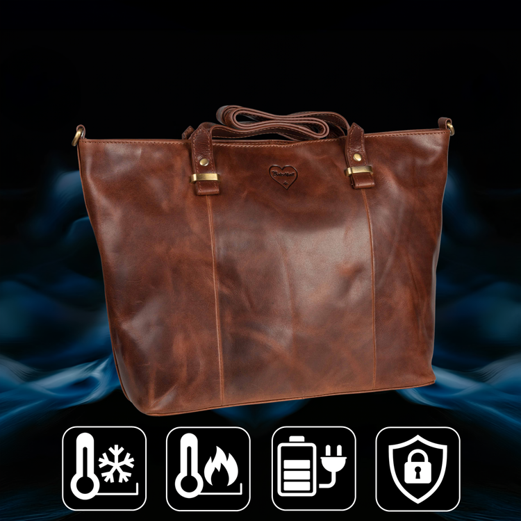 BenBag-Set 2: Shopper Tasche Cognac (5-teiliges Set, Premium-Leder)