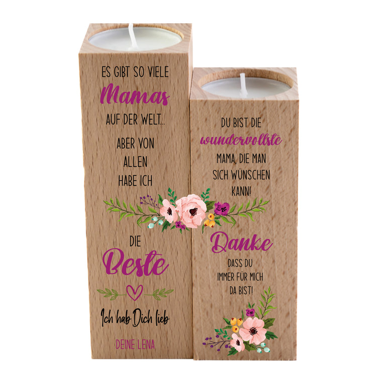 Kerzenhalter Set - Beste Mama + Wunschname