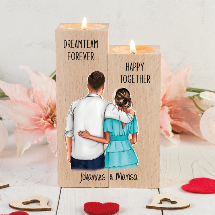 Kerzenhalter Dreamteam forever - personalisiert