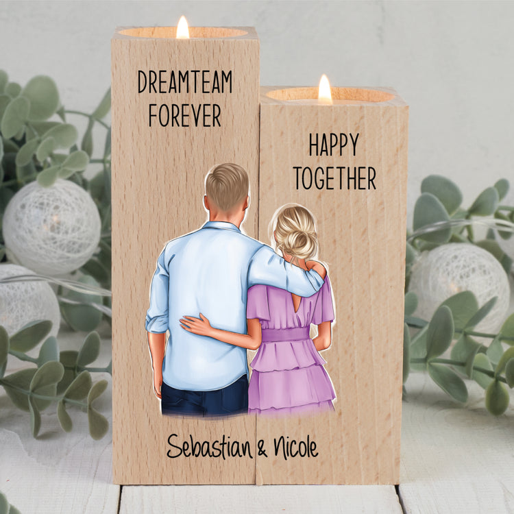 Kerzenhalter Dreamteam forever - personalisiert