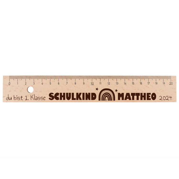 Holzlineal Schulkind Design Regenbogen - personalisiert