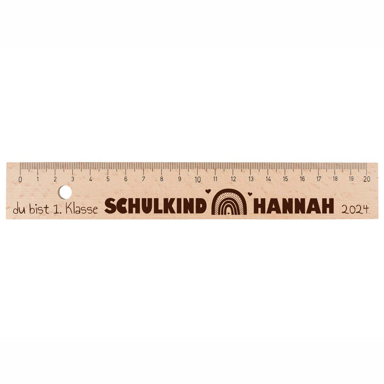 Holzlineal Schulkind Design Regenbogen - personalisiert