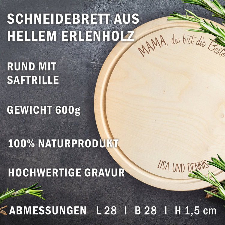 Schneidebrett rund - Mama, du bist die Beste mit Wunschnamen
