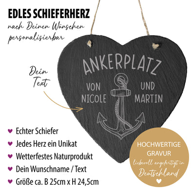Schieferherz - Ankerplatz mit Wunschnamen