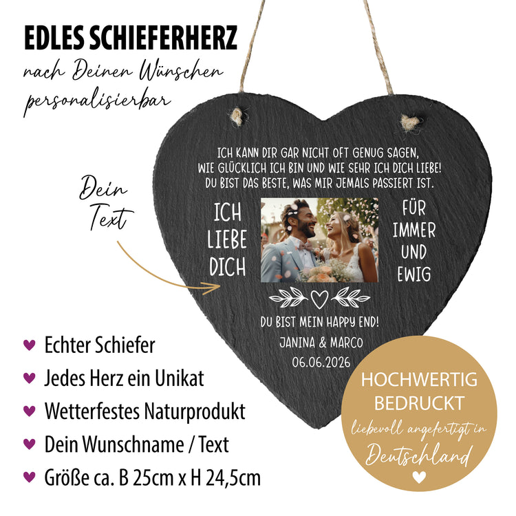 Schieferherz - Ich liebe Dich - mit Wunschfoto & Text