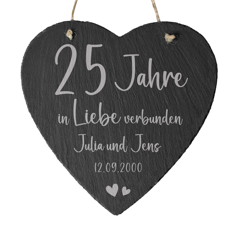 Schieferherz zur Silberhochzeit - In Liebe verbunden